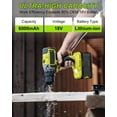 thumbnail image 2 of 2Pack 6.0Ah Replacement for Ryobi 18V Battery and Charger Combo Replacement for Ryobi 18V Lithium P102 P103 P104 P105 P107 P109 P108 P190 P122 Cordless Tools Battery and P117 Charger, 2 of 11