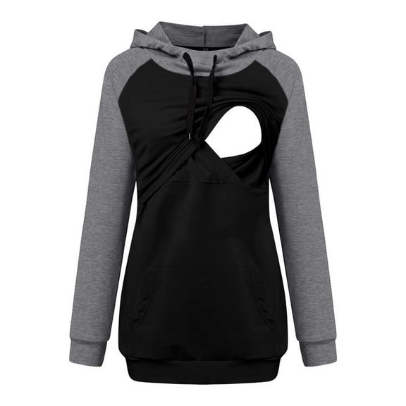 breaise Maternity Hoodie Long Sleeves Shirts Casual Double Layer Breastfeeding Top Fall and Winter Pregnancy Sweatshirt Casual Clothes