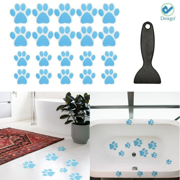 Deago 20 Pcs Non-slip Bathtub Stickers Adhesive Decals Paw Print Bath Treads Non Slip Traction to Tubs Anti-slip Appliques for Bath Tub Showers, Pools, Boats, Stairs