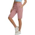 thumbnail image 2 of Taqqpue Women Bermuda Shorts Solid Color High Waisted Linen Dressy Casual Shorts Wide Leg Summer Shorts with Elastic Waist, 2 of 6