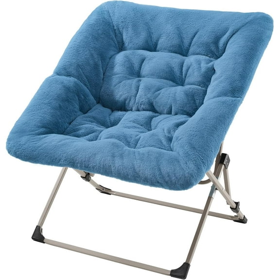 Comfy Chair for Adults, Soft Faux Fur Folding Lounge for Bedroom Living Room Dorm Rooms Flexible Reading Chair for Teens Kids, X-Large Foldable (Faux Fur-Blue)