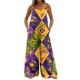 thumbnail image 4 of Fgvctg Womens Mardi Gras Jumpsuit Wide Leg Pant Trendy Mask Graphic Overalls Sleeveless Rompers Carnival Party Spaghetti Straps Jumpsuit Plus Size Bib Overalls Sprimg Clothes With Pockets Yellow L, 4 of 4