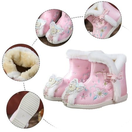 

TOWED22 Toddler Boots Crib Shoes Girl Baby Shoes Infant Side Velcro Cotton Sole Color Stitching Buttons Boots Prewalker Pink