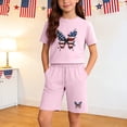 thumbnail image 2 of BaoFuBaoMei Short Sets for Girls 2 Piece Summer V Neck Short Sleeve Tops and Shorts Sets Beach Vacation Travel Outfits, 2 of 9