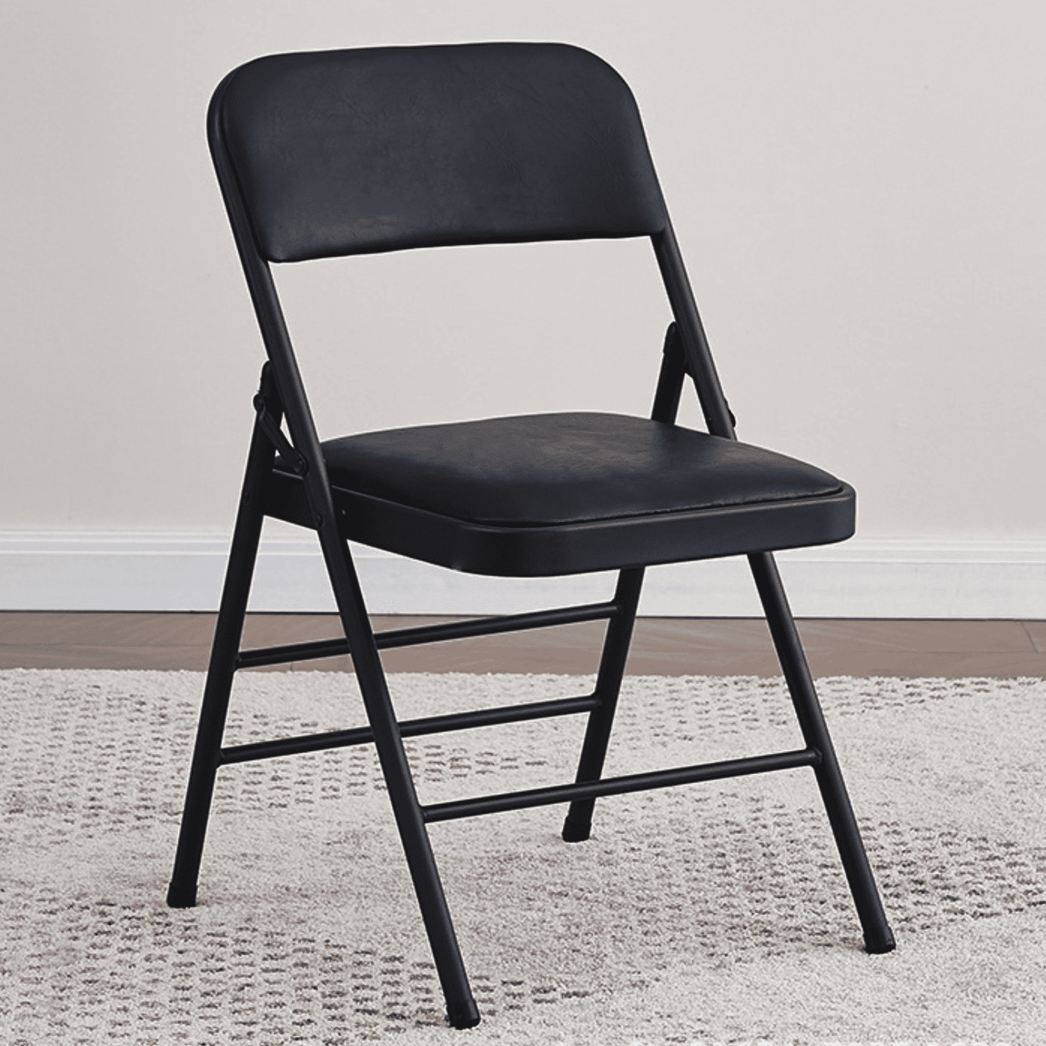VTOY Folding Chair with Cushion 2-Pack Leather Padded Foldable Chairs Outdoor and Indoor Indoor,Black (Set of 2)