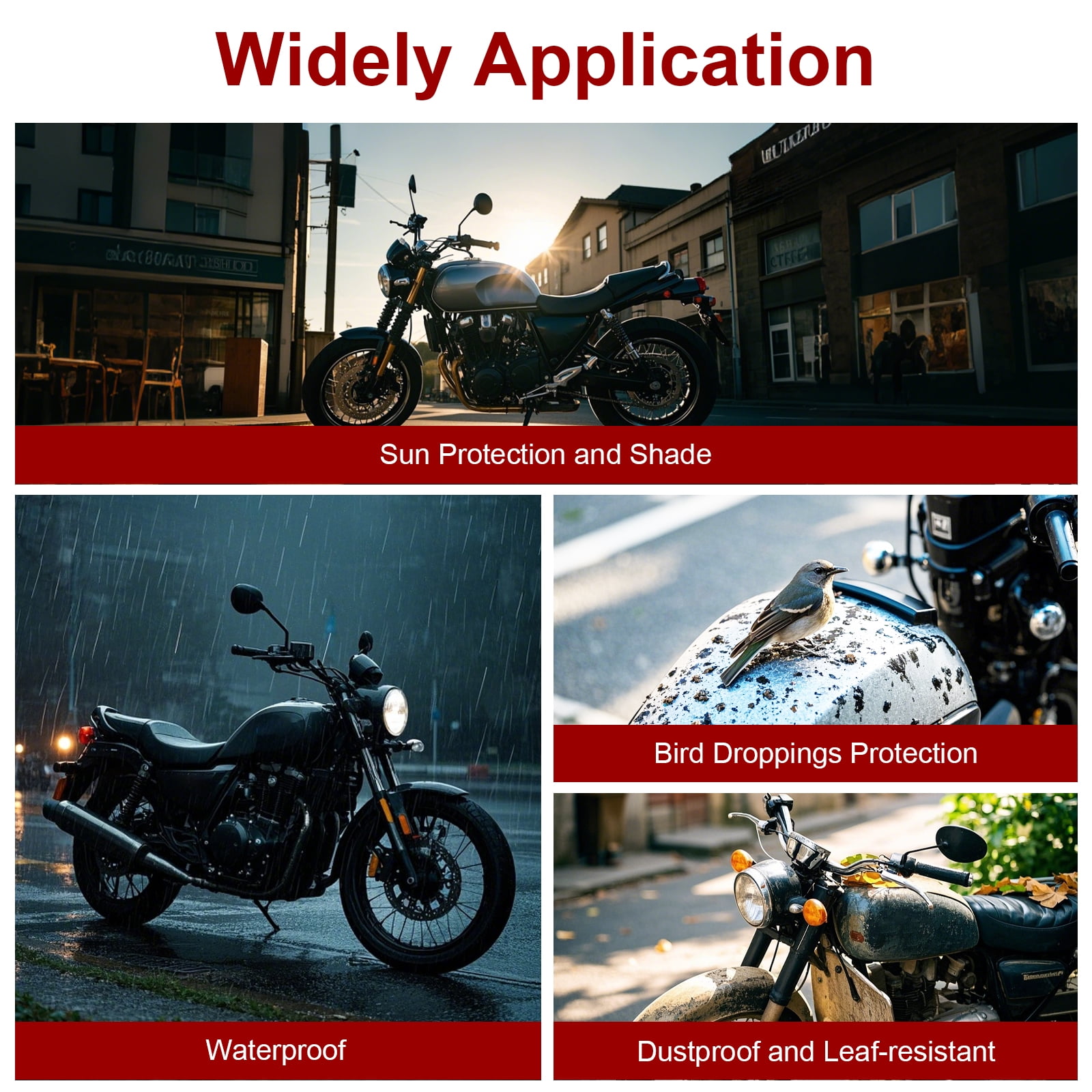 Dream Apparel Motorcycle Half Cover, Waterproof Motorcycle Cover for Outdoor, Rain Snow Dust Protection Universal Fit Heavy Duty Motorbike Vehicle Cover with Storage Bag, Silver L