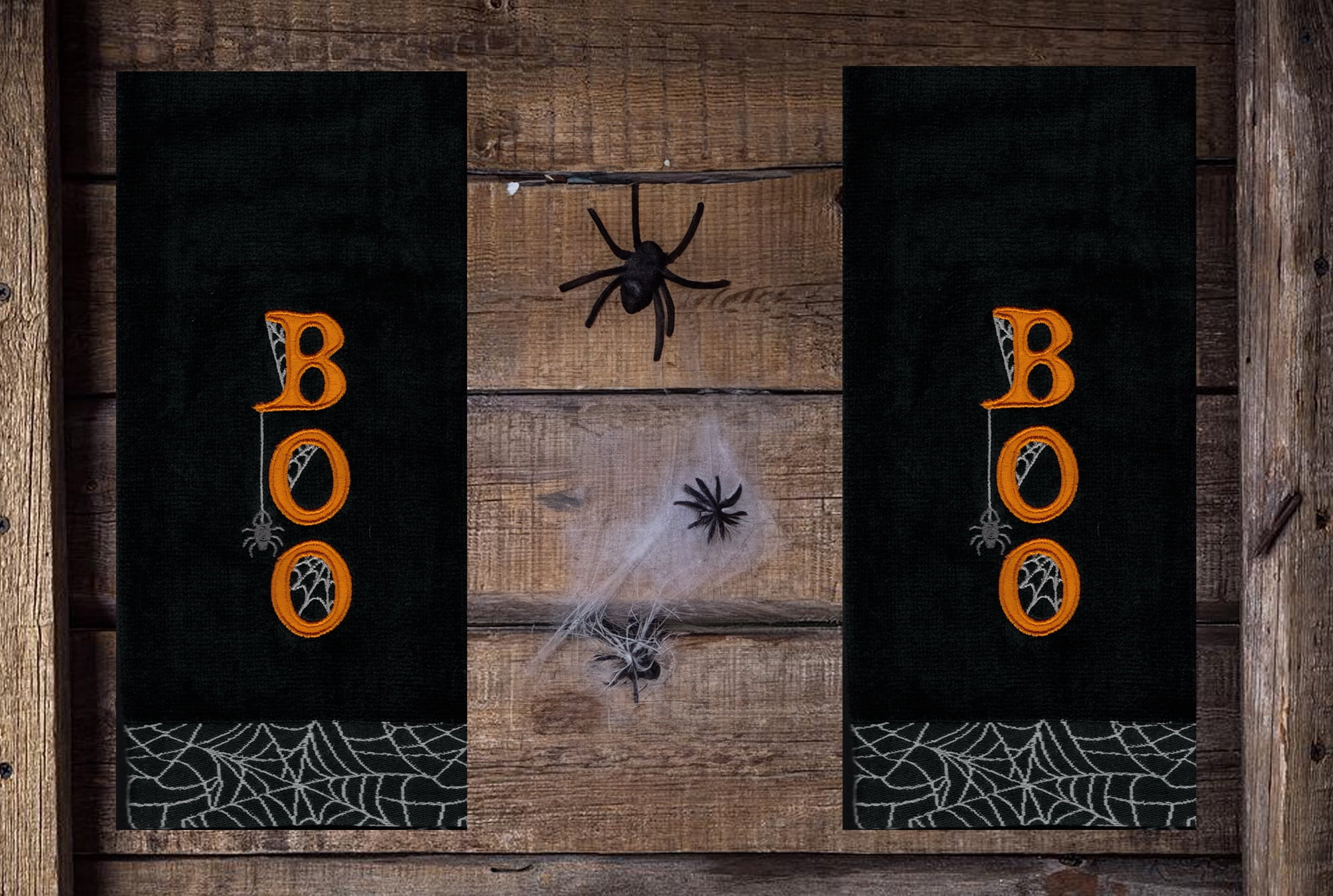 Spooky Boo Halloween Black Bath Hand Towels 2-Piece Celebrate Together