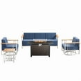 thumbnail image 2 of Unnifurnzi 5 Pieces Patio Furniture Set with Fire Pit Table-Outdoor Furniture with Patio Swivel Rocking Chairs Outdoor Couch for Deck Porch Poolside Balcony-White/Blue, 2 of 7
