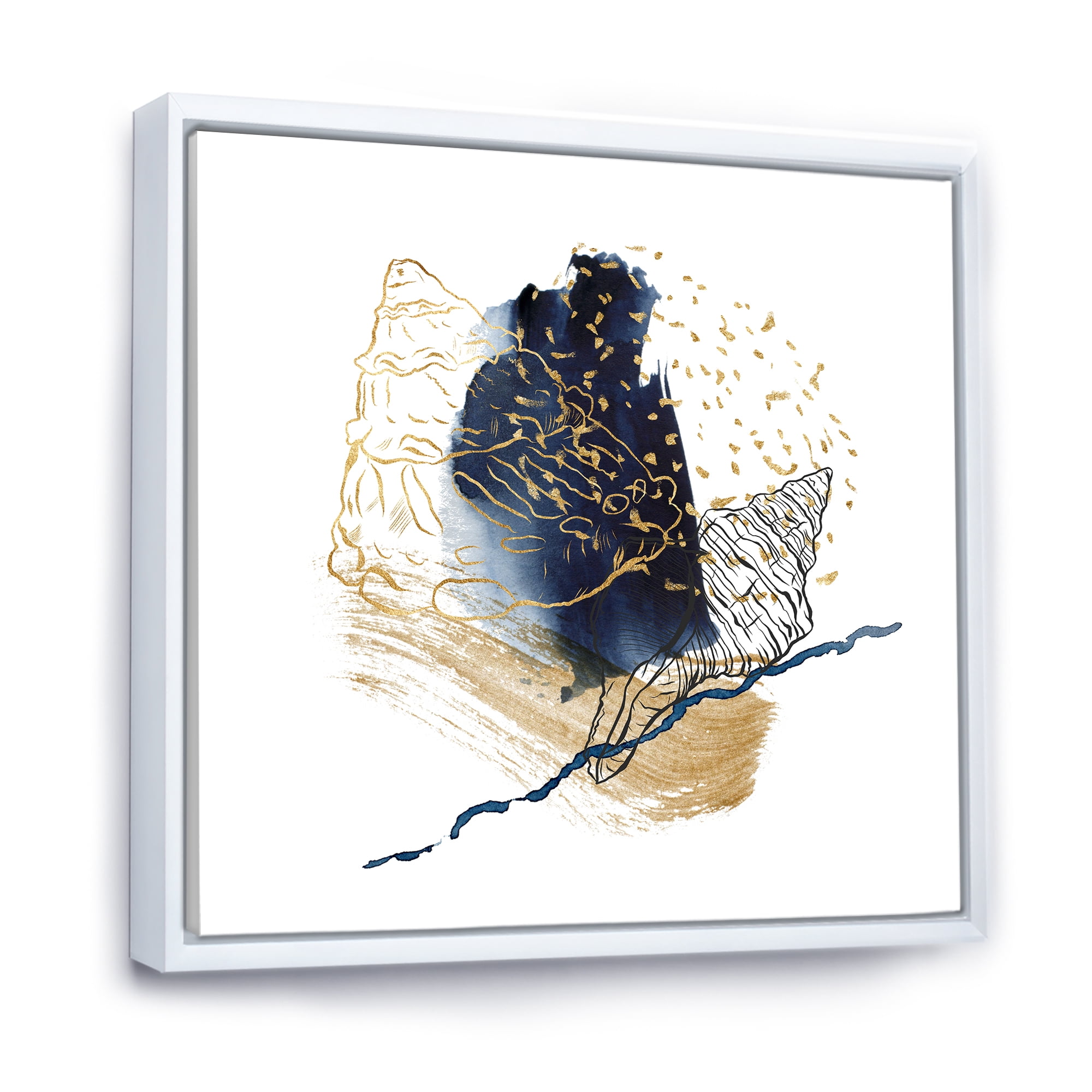 Underwater Marine Life With Gold Shell Line Art 30 in x 30 in Framed Painting Canvas Art Print, by Designart