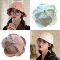 thumbnail image 2 of Brown Gorra de protección solar para mujer, sombrero para el sol de Color sólido, ala de pétalo con volantes a la moda, 2 of 5