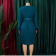 thumbnail image 5 of AURA Womens Elegant V Neck Pleated Midi Dress Long Puff Sleeve High Waist A Line Zipper With Belt, 5 of 10