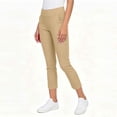 thumbnail image 6 of HongQid Women's Cropped Pants Elastic Waist Rolled Hem High Waisted Casual Work Petite Capri Trousers with Pockets, 6 of 7