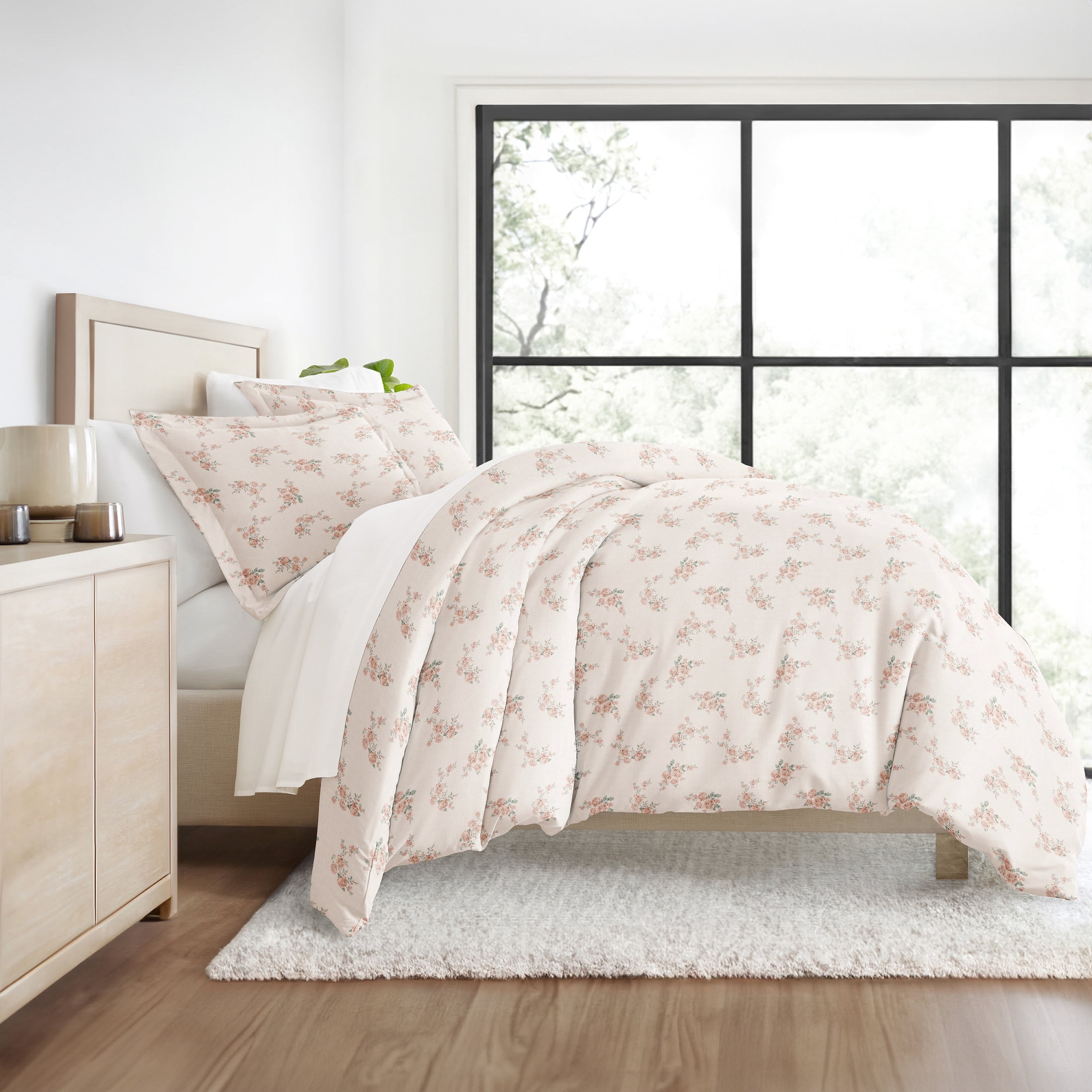 Duvet Cover Set - Ultra Soft & Breathable - Floral Rose Apricot for Full/Size Bedding by Comfort Canopy