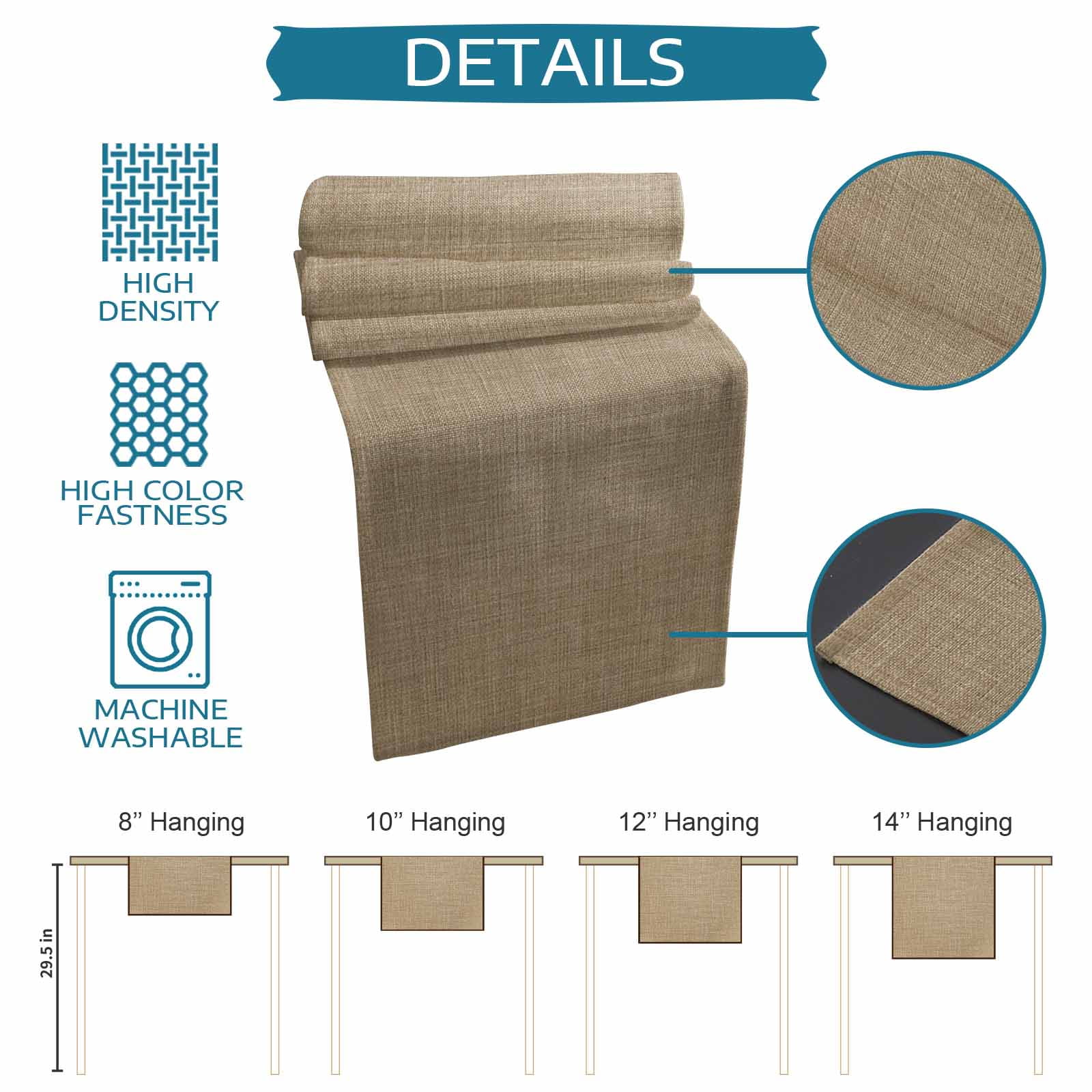 Brown Farmhouse Table Runner, Vintage Country Monochrome Textured Washable Cotton Linen Table Runners 36 Inches Long, Dresser Scarf Runner for Nightstand/End Tables/Round Tables 13''x36''