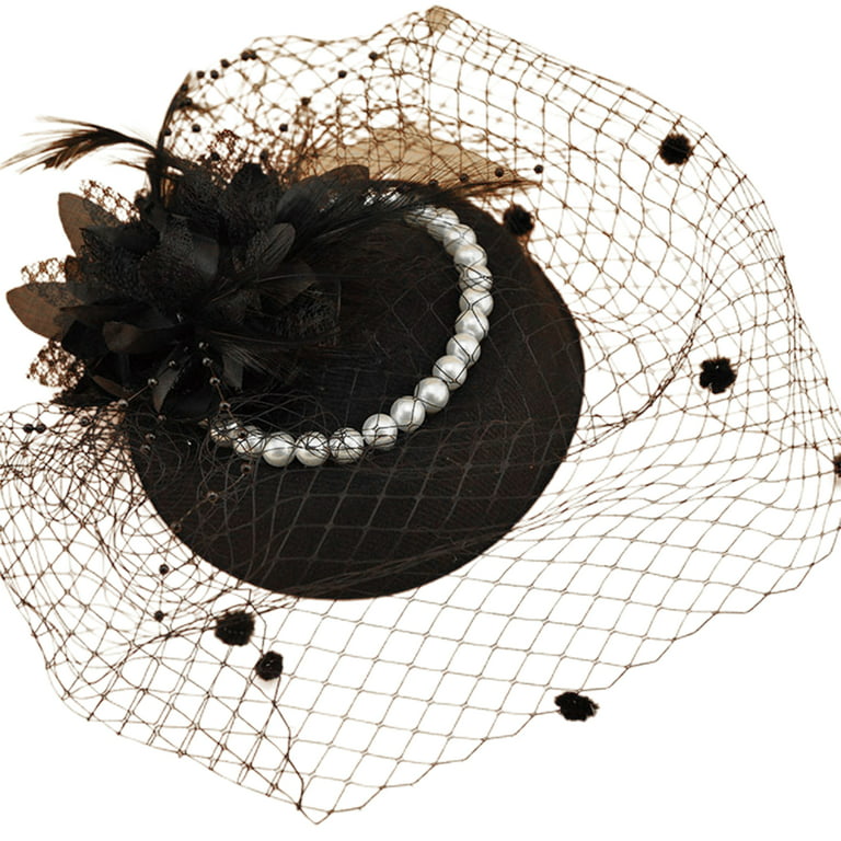 CXDa Women Felt Hat Solid Color Fishnet Fine Workmanship Veil Faux Pearl  Hair Decoration Perspective Bridal Wedding Lady Banquet Beret Hair Accessory