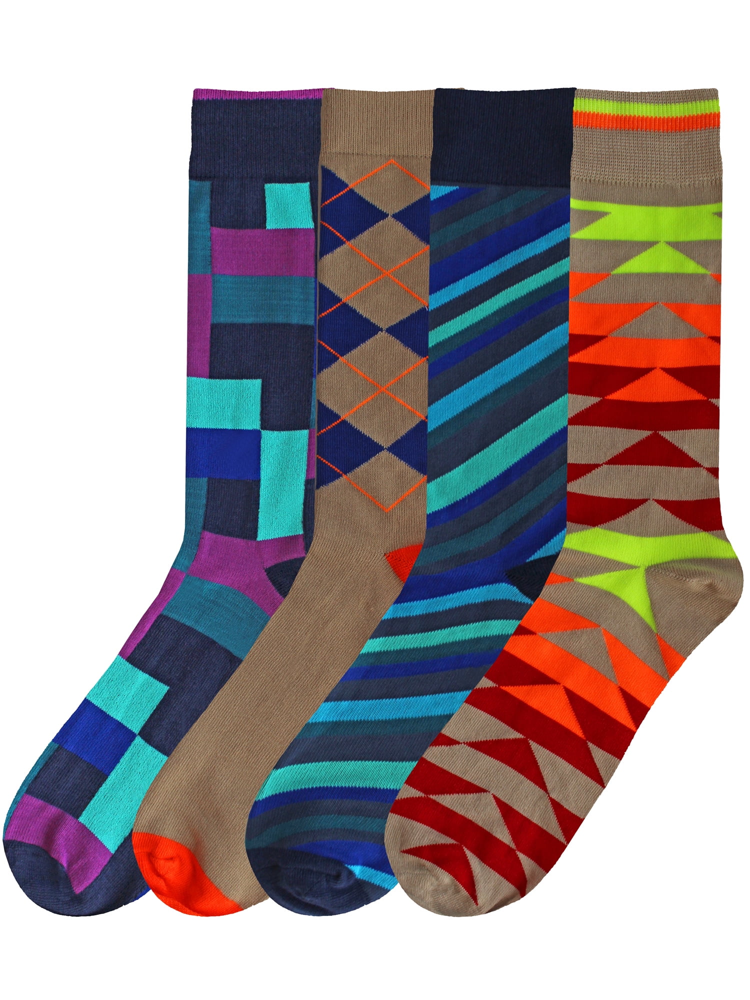 Mens Colorful Novelty Crazy Combo 4-Pack Dress Socks - Walmart.com