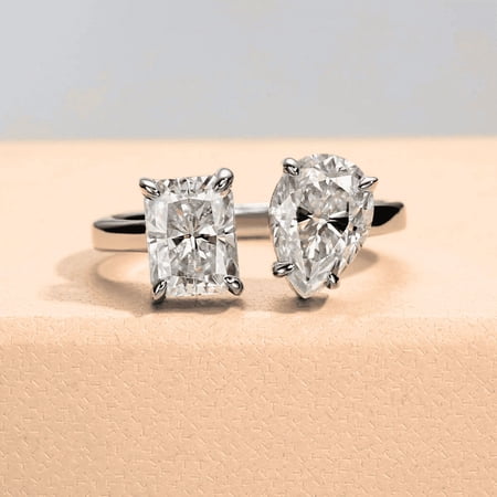 Silvago Jewel 1.65 Ct Radiant & Pear Cut White Diamond Wedding Rings - 14K White Gold Over Rings - 2 Stone Engagement Wedding Toi Et Moi Rings - Wedding Bridesmaid Gifts - Christmas Gifts for Her