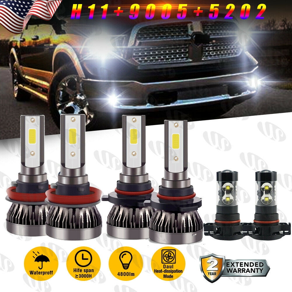 For Dodge RAM 1500 2500 3500 2014 2015 LED Headlight High/Low Fog Light Bulbs 6x