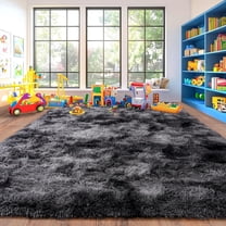 Shaggy Area Rugs, Fuzzy Rugs for Living Room, Soft Nursery Area Rug for Girls, Tie Dye Black Gray Plush Area Rugs Non Slip, Fluffy Rug Carpet 8x10ft