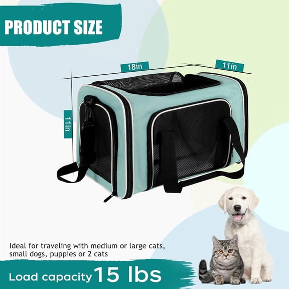 Soft-Sided for Cats & Dogs to 15lbs, Airline Approved Travel Bag with Breathable Windows
