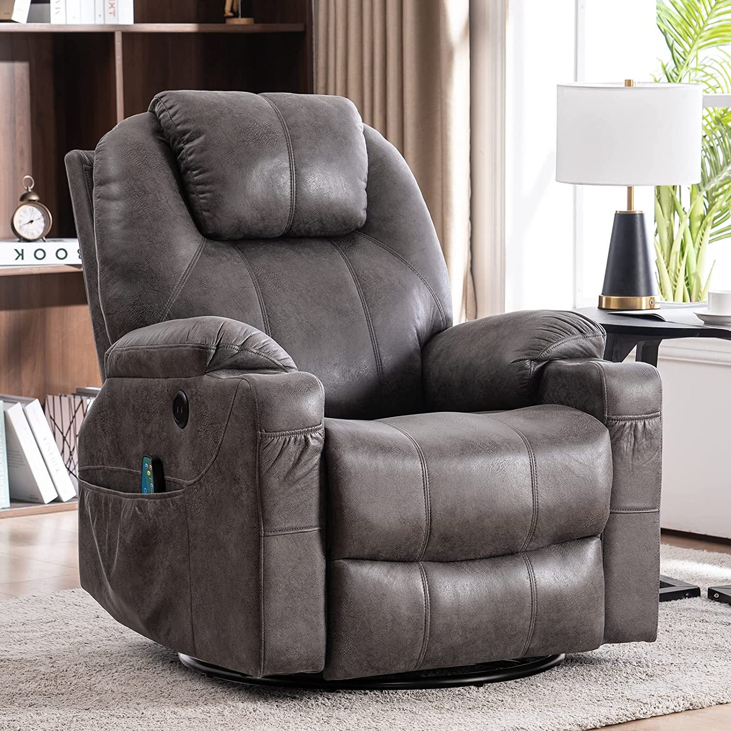 Swivel Rocker Recliner Chair With Heat & Massage - 360 Spin, Compact For Small Spaces