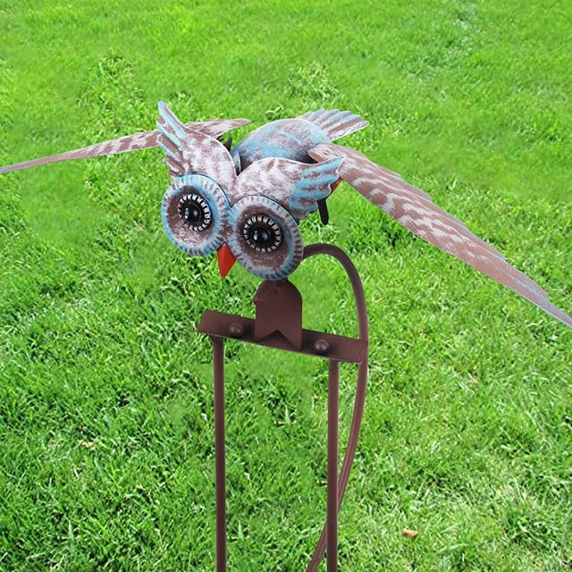 Jinsinto Wind Spinners Outdoor Metal Wing Flapping Kinetic Metal Owl Yard Stake Rocking Wind Whirly-Gig Owl Wing Spinner,Owl Yard