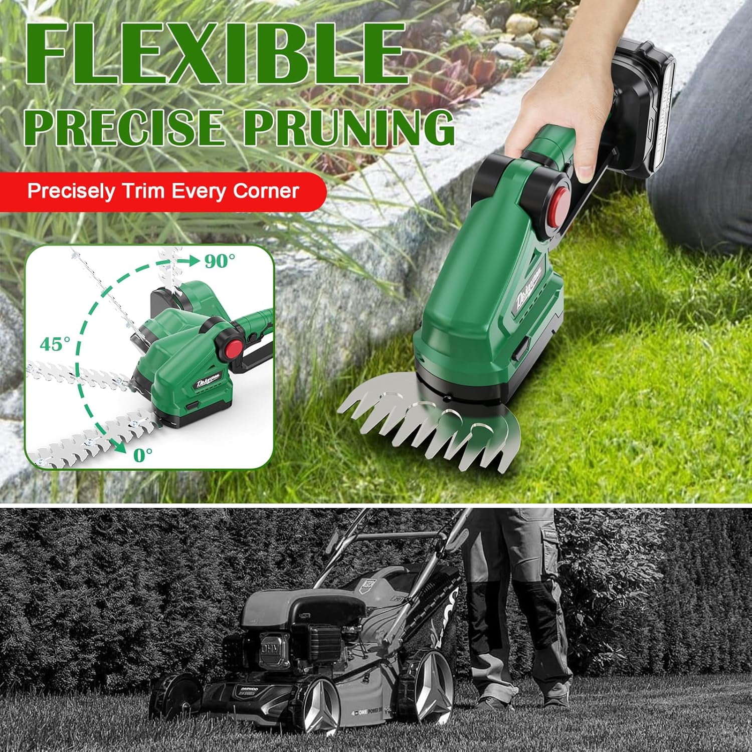 Cordless Hedge Trimmer with 2x 3.0Ah Batteries, Quick Charge Electric Grass Shears for Garden Lawn