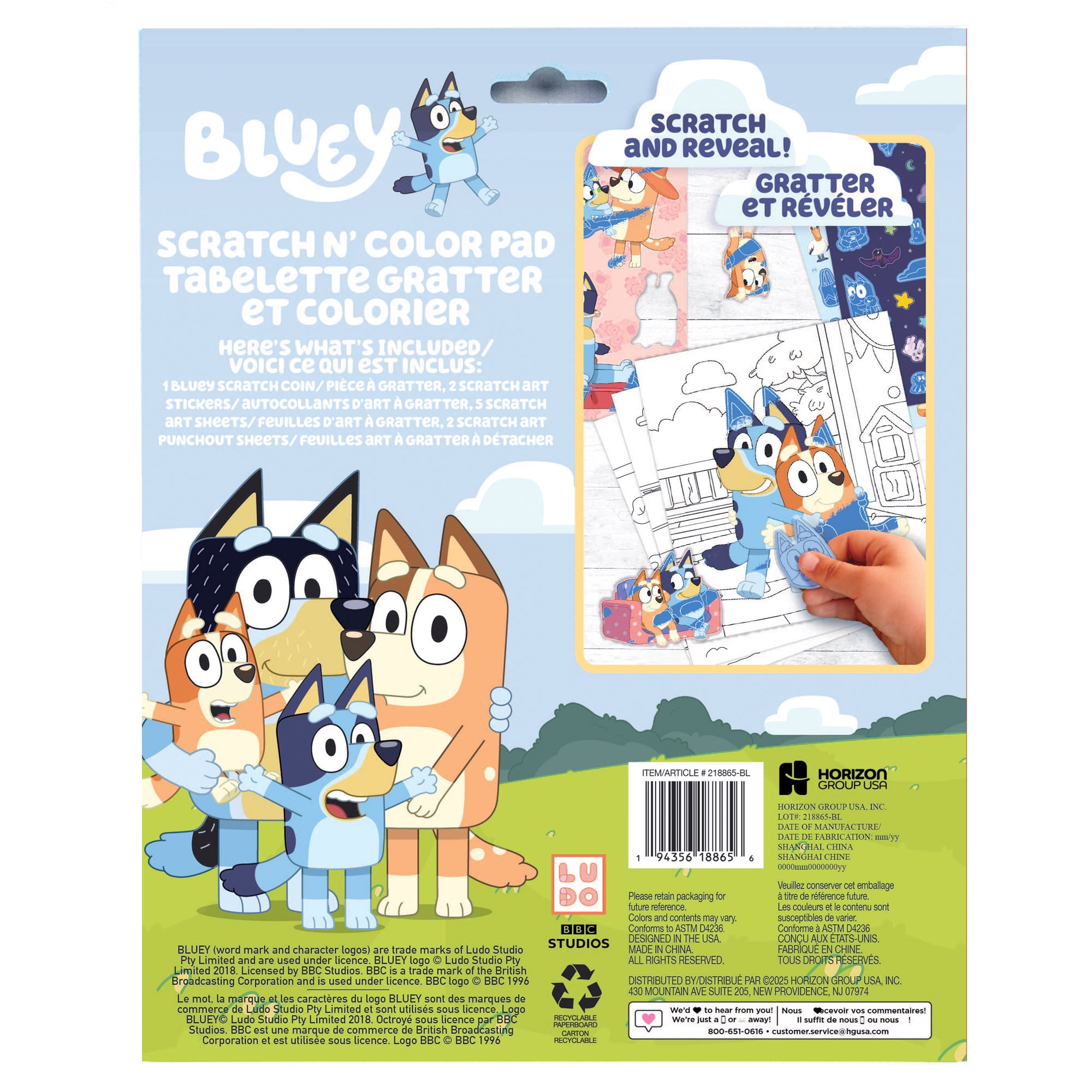 Bluey bloc d’art à gratter et en couleur