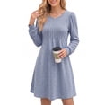 thumbnail image 2 of MOYIKO Long Sleeve Fall Dresses for Women Pleated Crew Neck Dress Casual Fashion Dresses with Pockets, 2 of 7