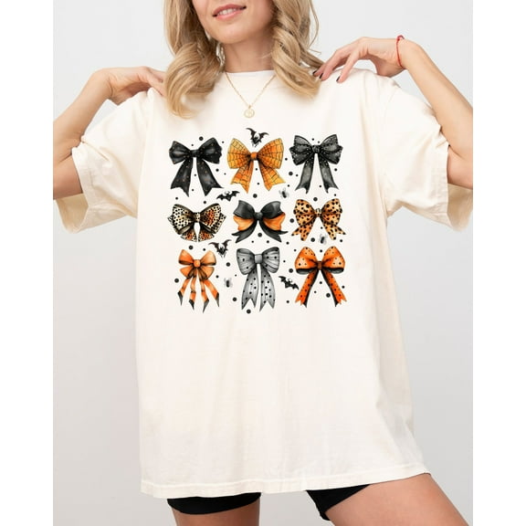 Velto Bat Bows Ribbon Coquette Graphic T-Shirt Girly Autumn Fall Holiday Style, Full Size S-5XL