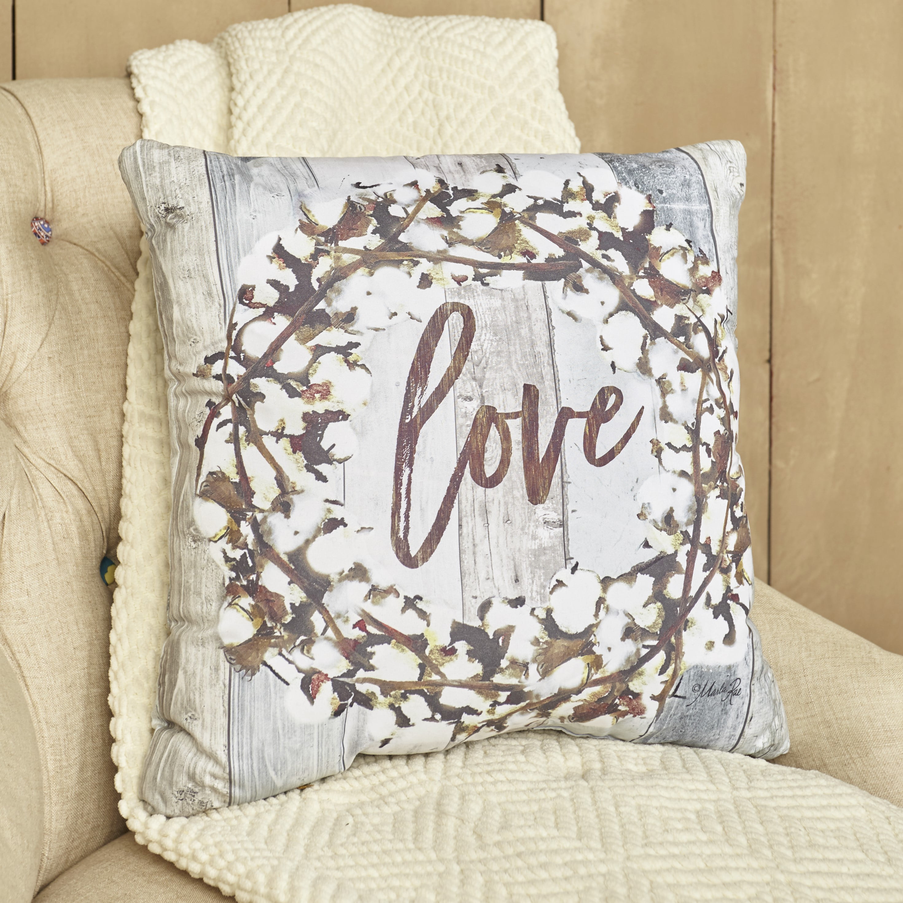 Cotton Boll Furniture Accent Pillow - Love - Farmhouse 17