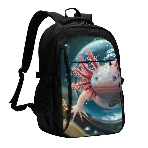 Fotbe Bubbles Axolotl Fantasy Mochila con Estampado y Puerto USB para Hombre y Mujer, Mochila Antirrobo, Mochila de Viaje, Mochila Escolar, Mochila Universitaria