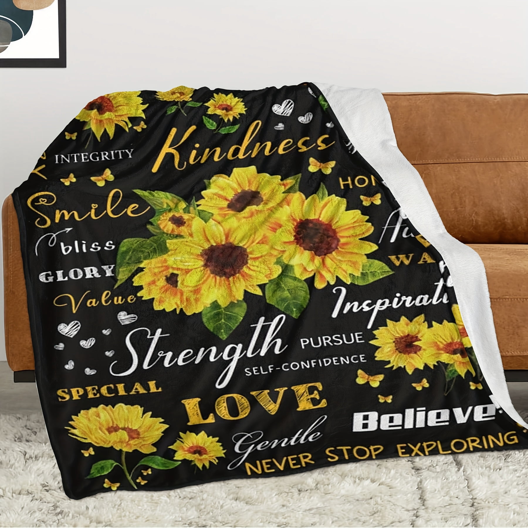 1pc Sunflower Gifts For Women, Sunflower Blanket 50''x60'' Positive Healing Throw Blanket, Christmas Birthday Gift