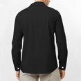thumbnail image 5 of Men's Long Sleeve Linen Shirt Turn Down Collar Business Casual Regular Fit for Spring Fall Office Wear,Black,2XL, 5 of 5