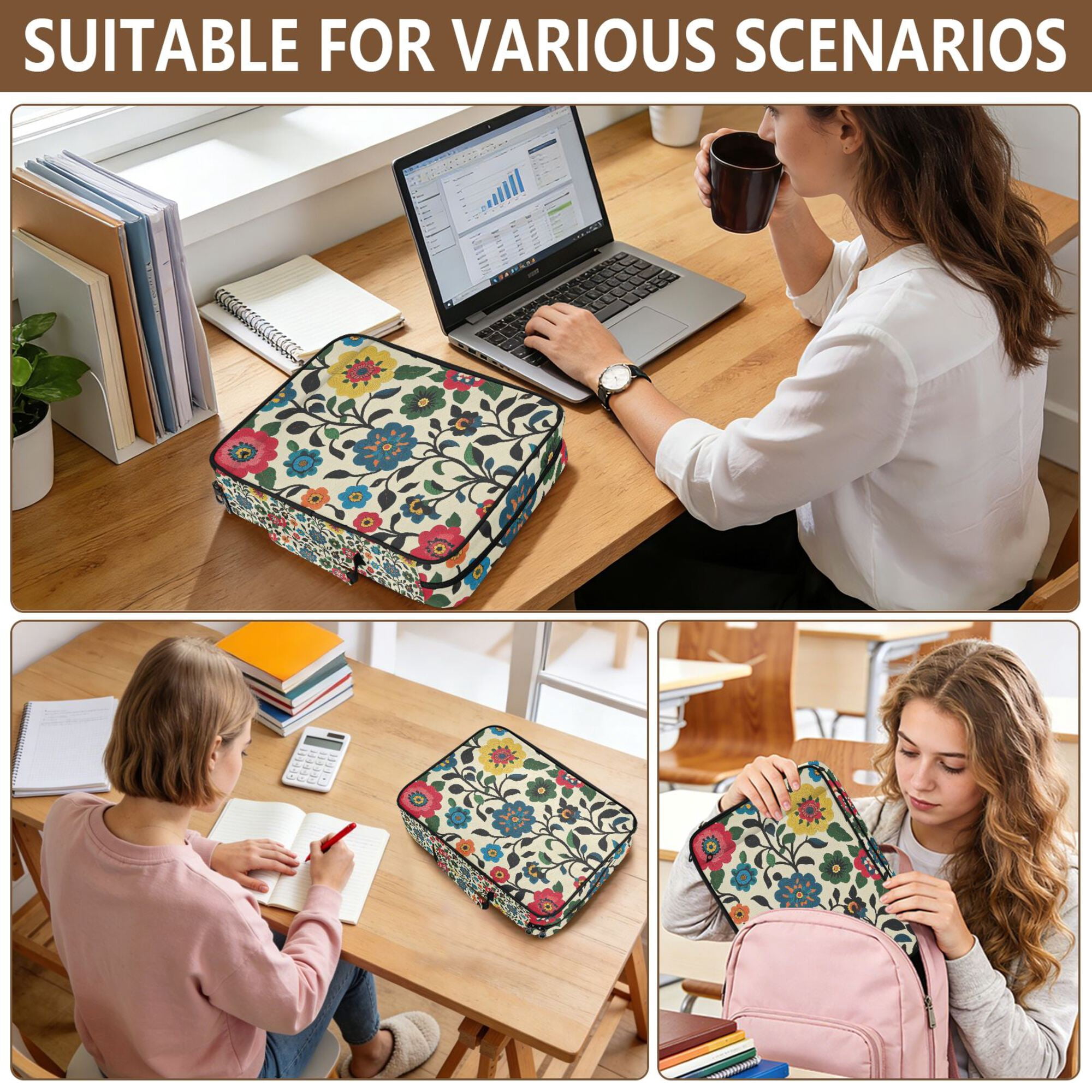 FORMRS Accordion File Folder A4 Size 7-Pocket Expanding Document Organizer Bag with 3 Ring Binder, Vibrant Floral