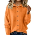 thumbnail image 2 of Womens Button Up Cardigan Sweaters Chunky Knit Long Sleeve Lapel Collared Tops Fall Winter Fashion Clothes Saffron S, 2 of 7