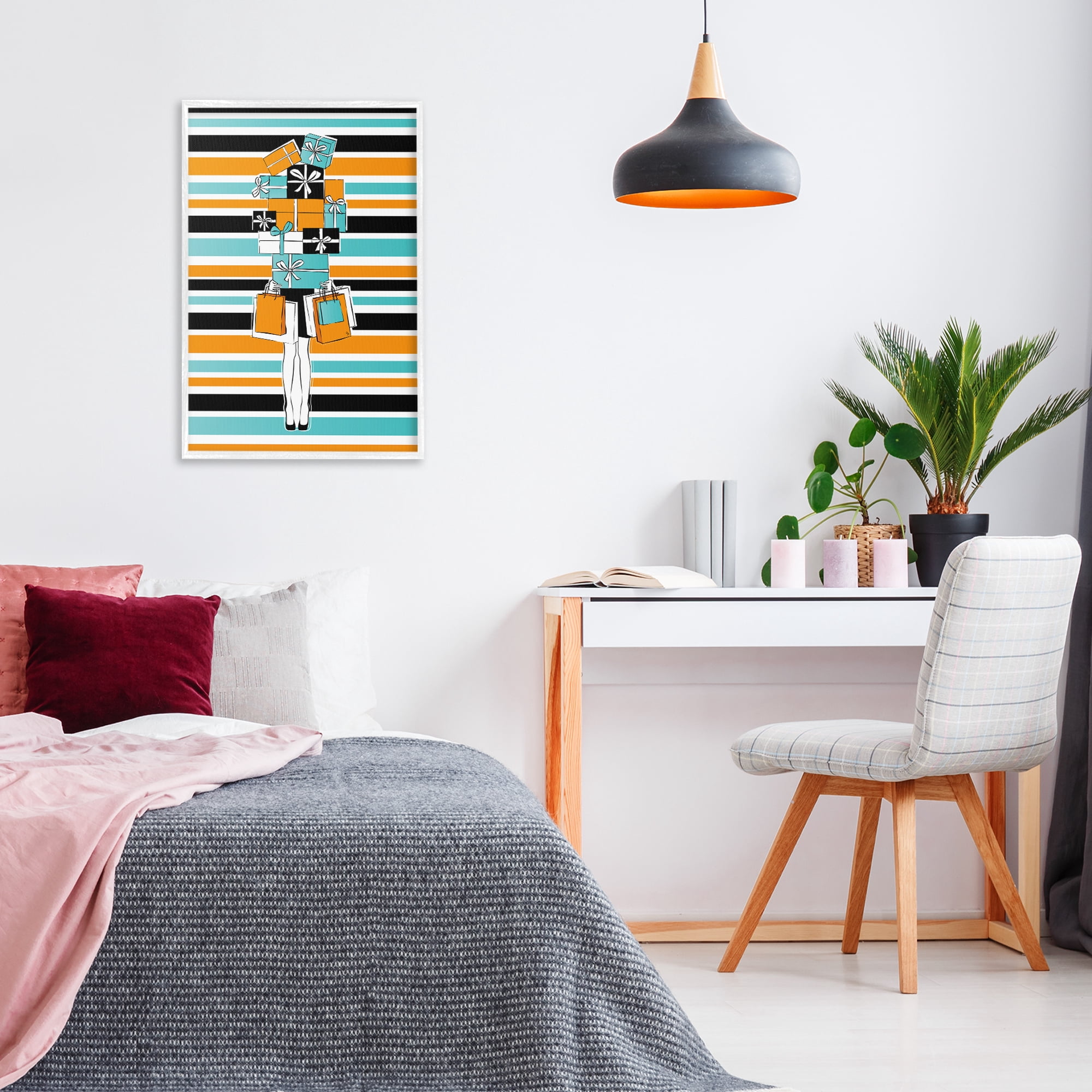 Stupell Industries Stacked Shopping Boxes Beauty & Fashion Painting White Framed Art Print Wall Art, 20 x 30