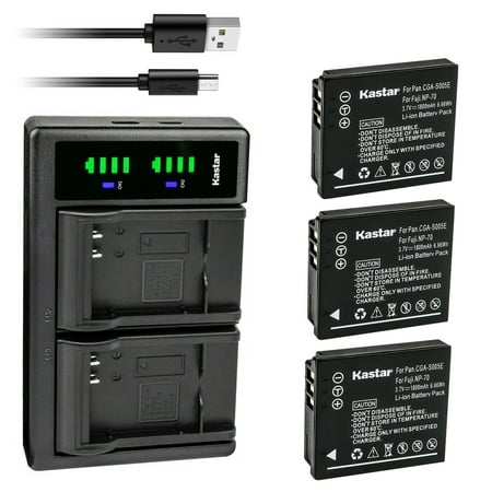 Image of Kastar 3-Pack CGA-S005 Battery and LTD2 USB Charger Replacement for Panasonic CGA-S005E CGA-S005 CGR-S005 DMW-BCC12 DMW-BCC12PP DE-A11 DE-A12 DE-A42 Charger Lumix DMC- LX2 Lumix DMC- LX3 Camera