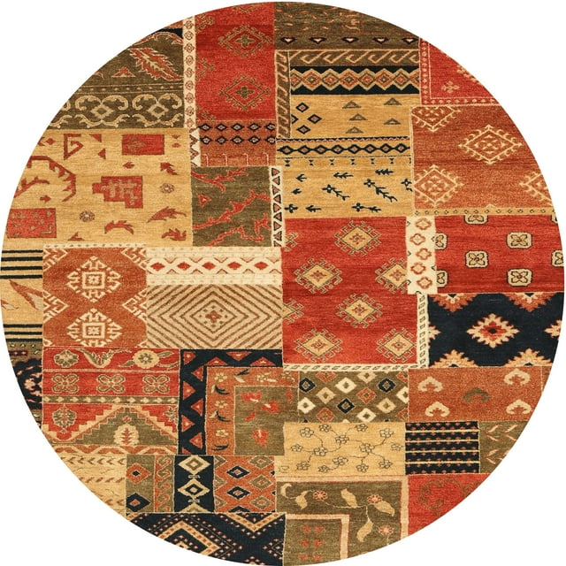 Ahgly Tapis Rond Contemporain Orange pour Intérieur, 8 Pieds Rond