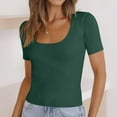 thumbnail image 4 of Jewelreauty Women Knit Short Sleeve Shirts Pullover Square Neck Tunic Basic Tees Casual Solid Lightweight Tops (XL, Green), 4 of 7