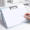 thumbnail image 1 of A4 Plastic Writing Clipboard with Pen Holder, Metal Paper Clamp, Adjustable Triangular Stand, Portable Document Folder for Office and Student Use, White/Blue/Green, 32 x 23.3 cm, 1 of 6