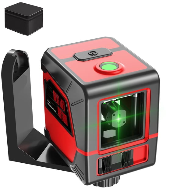 Nivel Láser Autonivelante, 2 Líneas Nivelador Laser De Horizontales Verticales Verde Cruzada con 2 Baterías y Bolsa Portátil, Nivel Laser con Soporte Magn&a