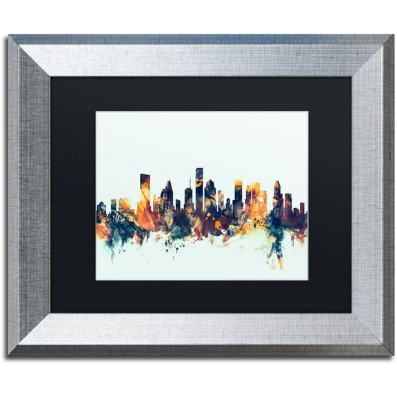Trademark Fine Art "Houston Texas Skyline Blue" Canvas Art by Michael Tompsett, Black Matte, Silver Frame
