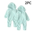 thumbnail image 2 of Kovlvoll 2pc Newborn Baby Clothes Fuzzy Fleece Rompers Zipper Hooded Long Sleeve Solid Color Keep Warm Infant Jumpsuit, 2 of 7