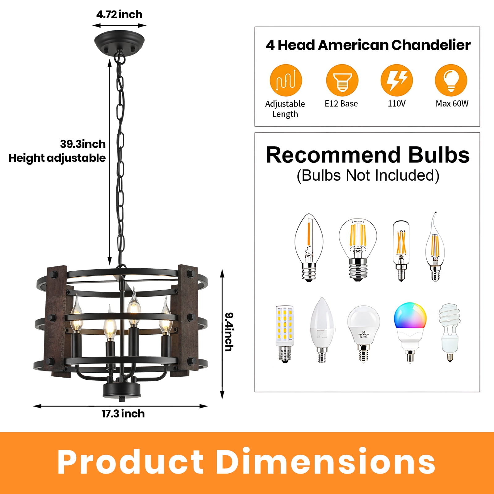 Drum Farmhouse Chandeliers, Black Pendant Light Semi Flush Mount Ceiling Lighting Fixture