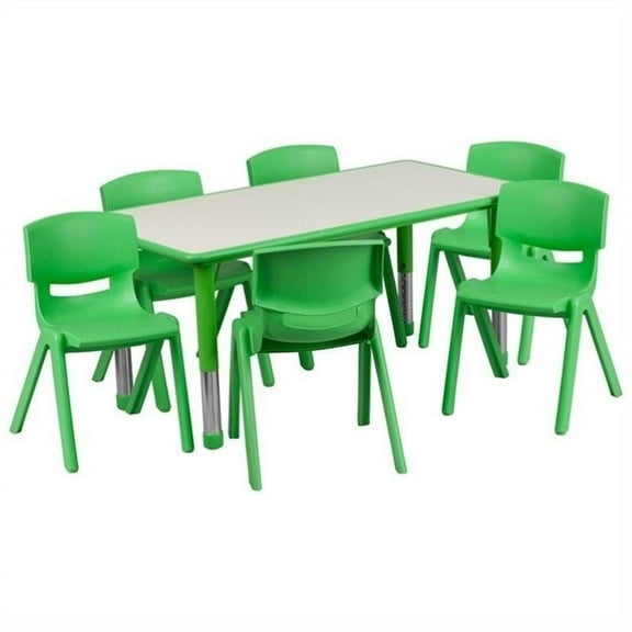 Bowery Hill Plastic Activity Table Set w/ 6 School Stacking Chairs in Green