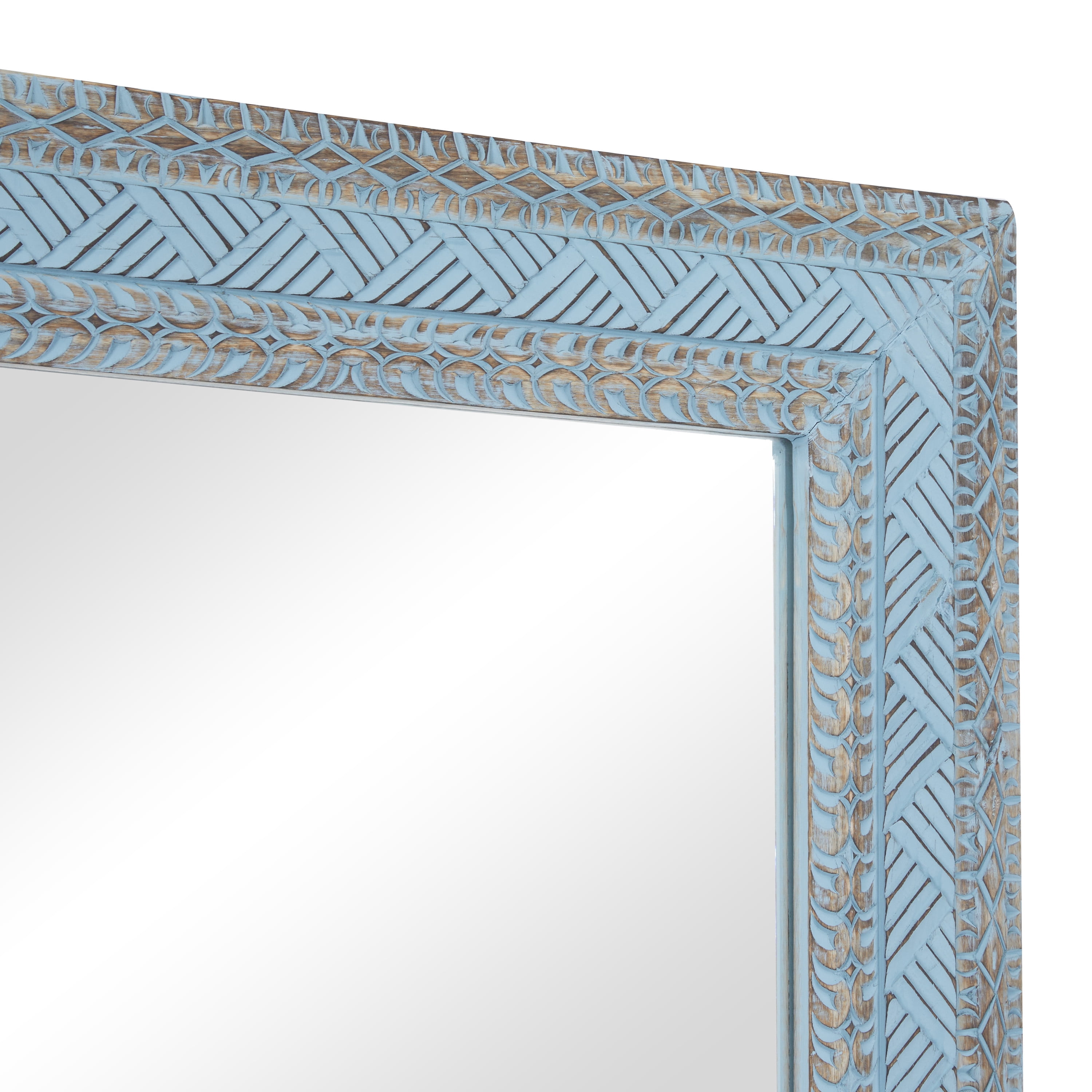 DecMode 36" x 72" Blue Carved Tribal Wall Mirror