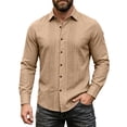 thumbnail image 3 of IhhxPro Men's Linen Button down Shirt Breathable Lightweight Fit Button-Up Pleated Dress Casual Summer Wedding Office Vacation Slim Long Sleeve Solid S-3XL, 3 of 9