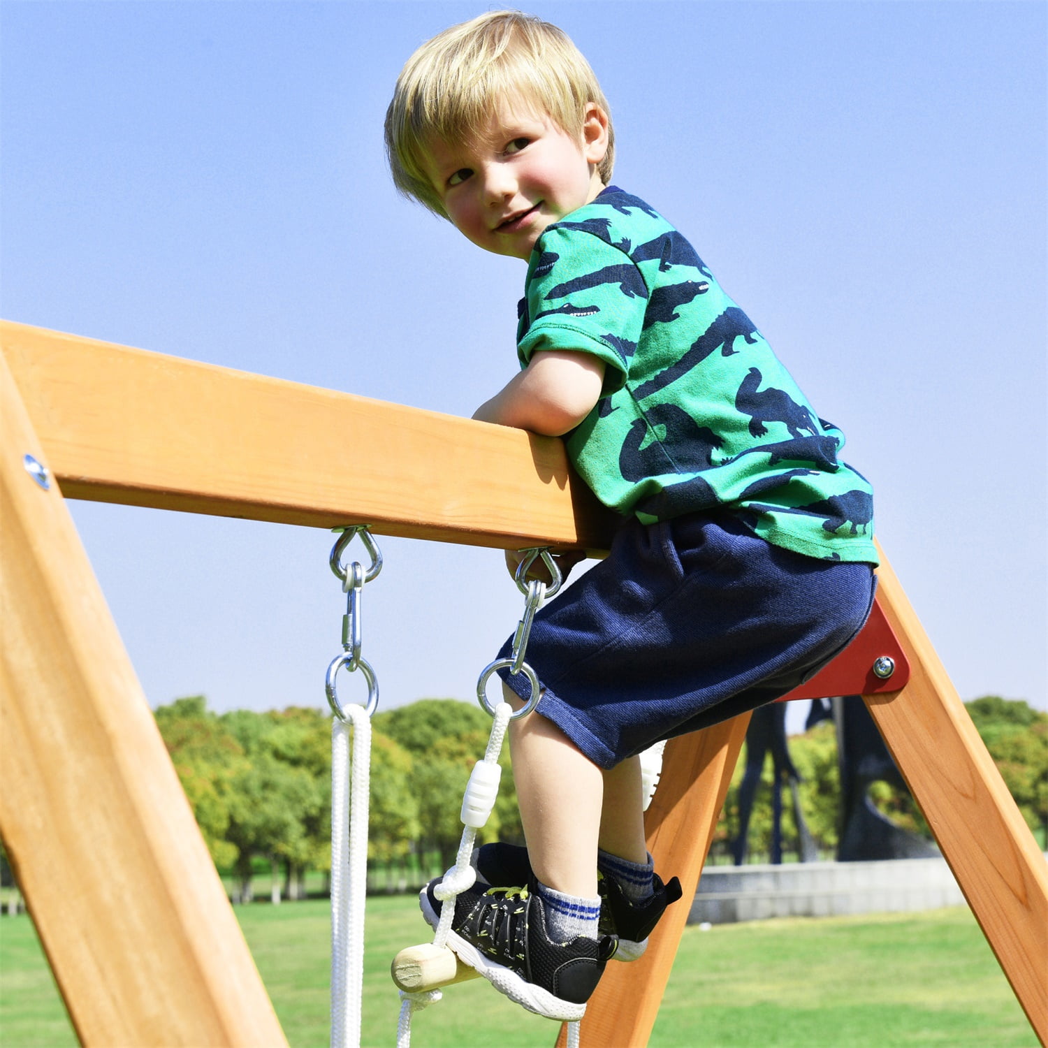 Wooden Swing Set with Slide, Outdoor Climb Swing for Kids Wooden Swing Set with Slide, Outdoor Climb Swing for Kids
