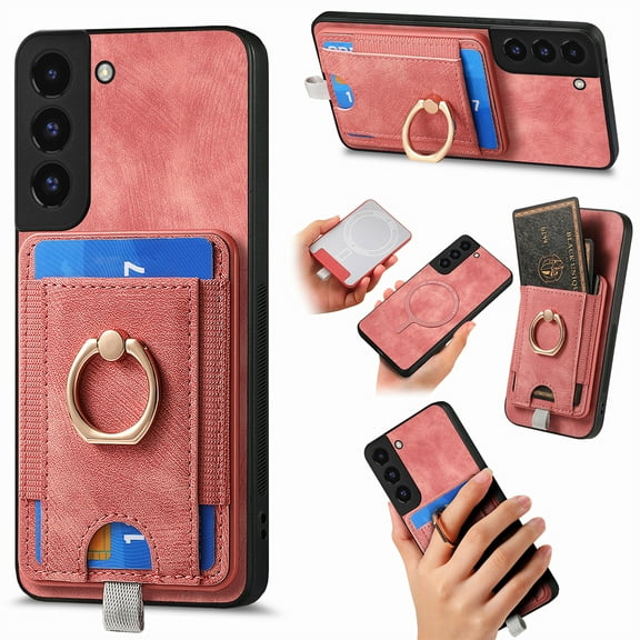 Dteck Case for Samsung Galaxy S23 with Stand,2 in 1 Detachable Magnetic Leather Card Slot Wallet Case Ring Holder Kickstand Protective Shockproof Back Cover for Galaxy S23,Pink